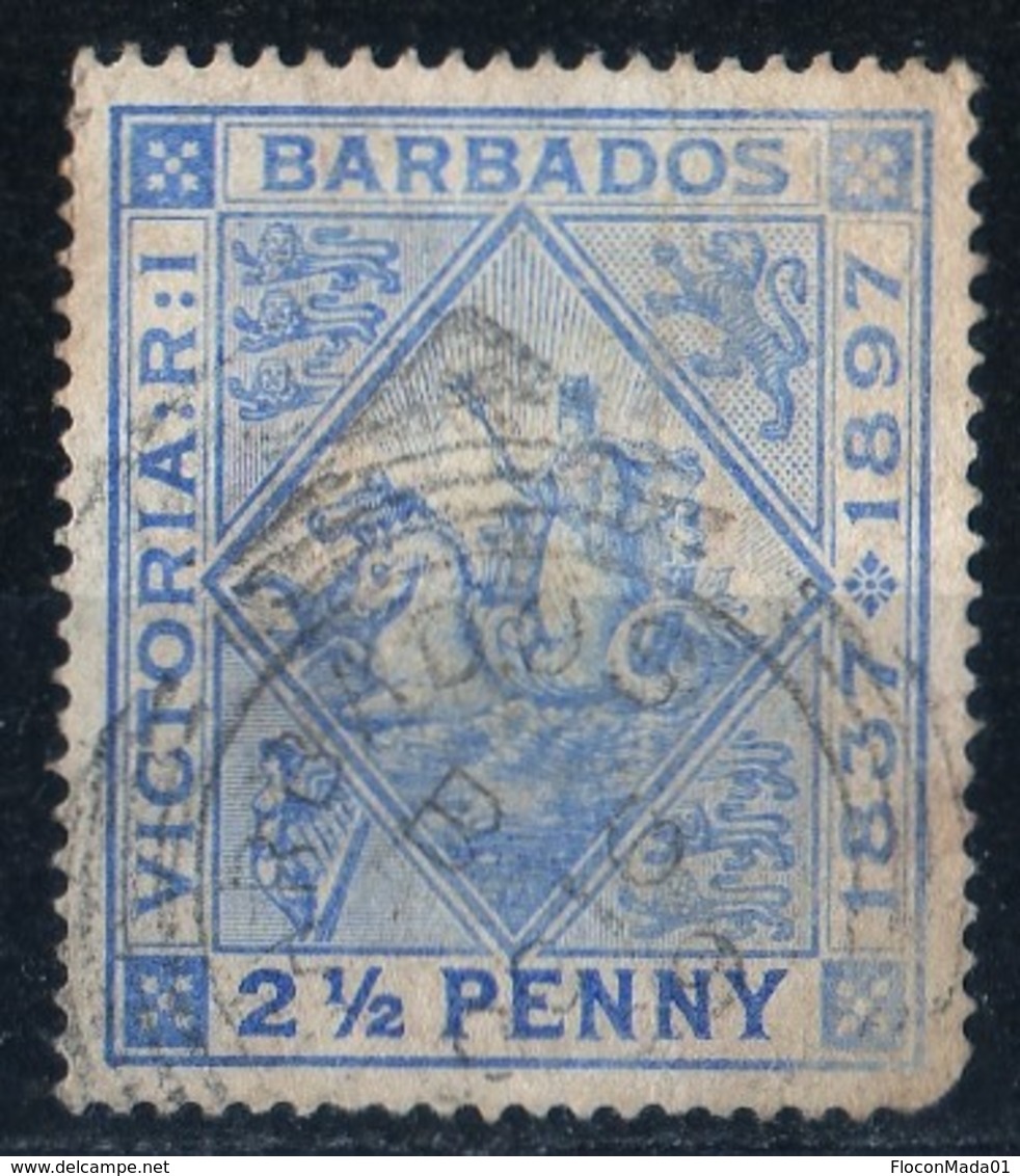 Barbados Victoria Jubileum 1897 2 1/2 Penny   Used   See Scan Light Trace Of Hinge - Barbados (...-1966)
