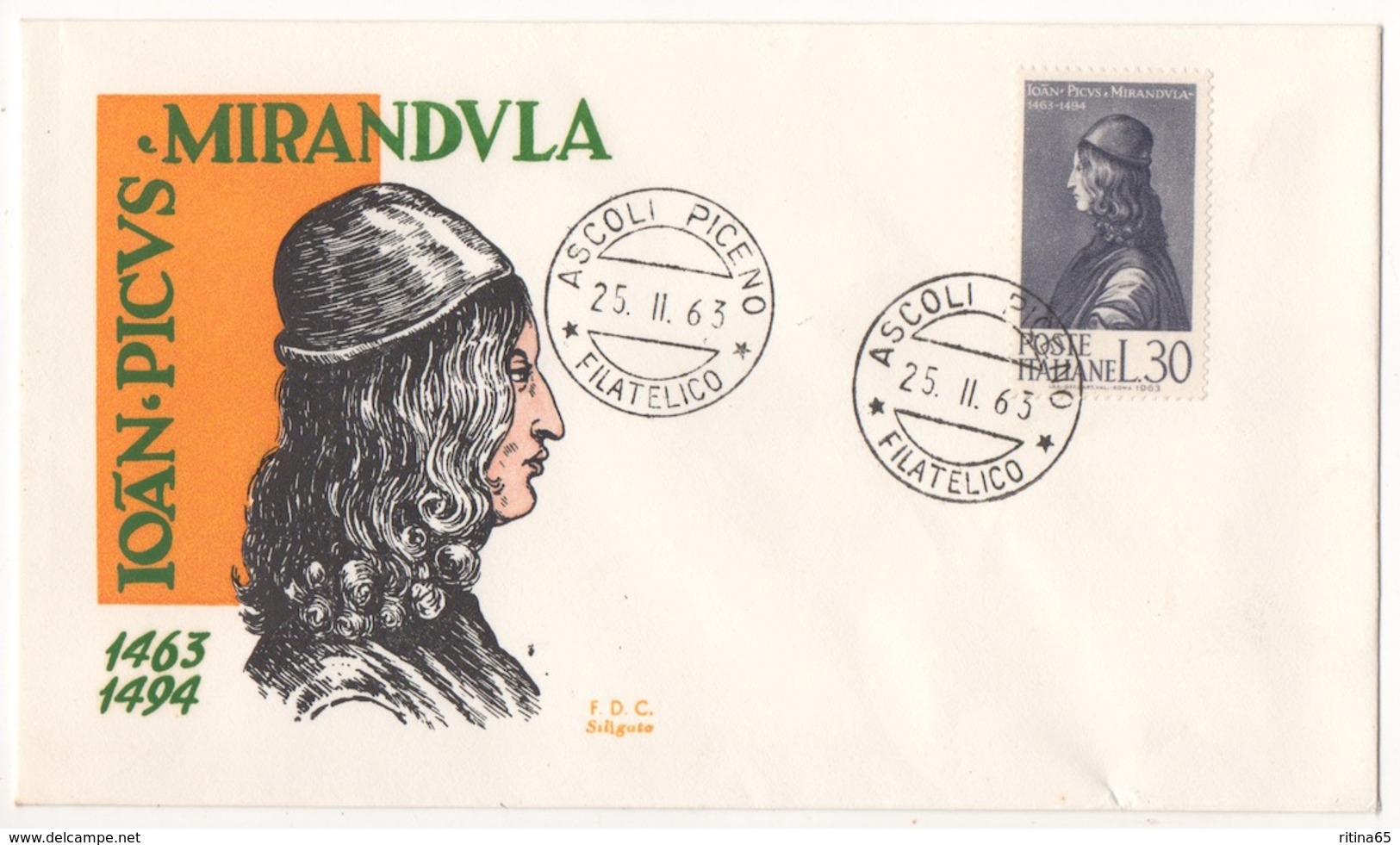 REPUBBLICA !!! 1963 ITALIA PICO DELLA MIRANDOLA FDC SU BUSTA !!! 196/IT - 1961-70: Poststempel