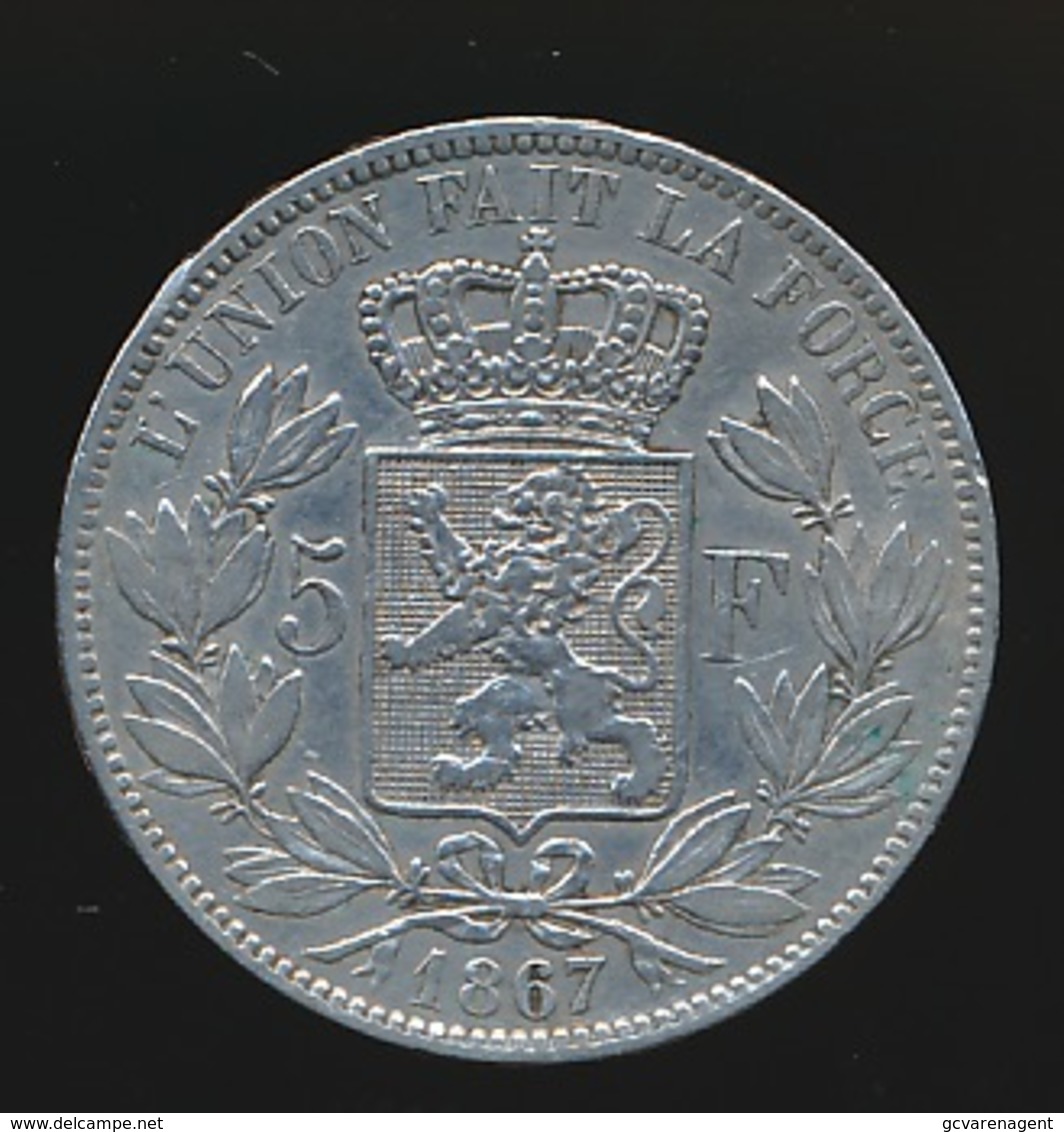 BELGIE LEOPOLD II  5 FRANC  1867    MOOIE KWALITEIT  2 SCANS - 5 Francs