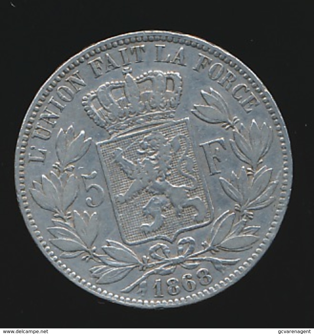 BELGIE LEOPOLD II  5 FRANC  1868    MOOIE KWALITEIT  2 SCANS - 5 Francs