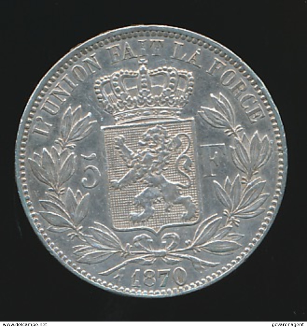 BELGIE LEOPOLD II  5 FRANC  1870    TOP KWALITEIT  2 SCANS - 5 Francs