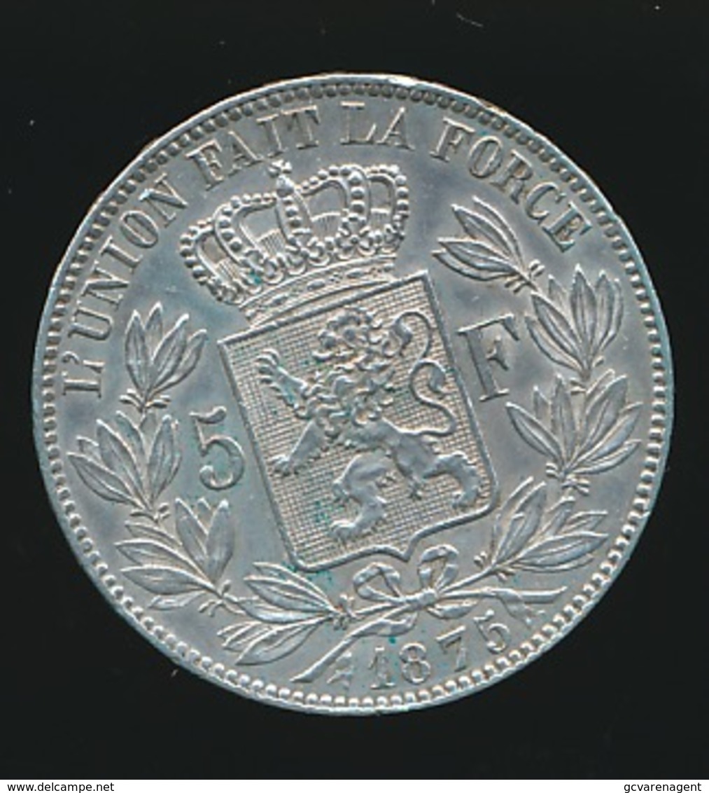 BELGIE LEOPOLD II  5 FRANC  1875    TOP KWALITEIT  2 SCANS - 5 Francs