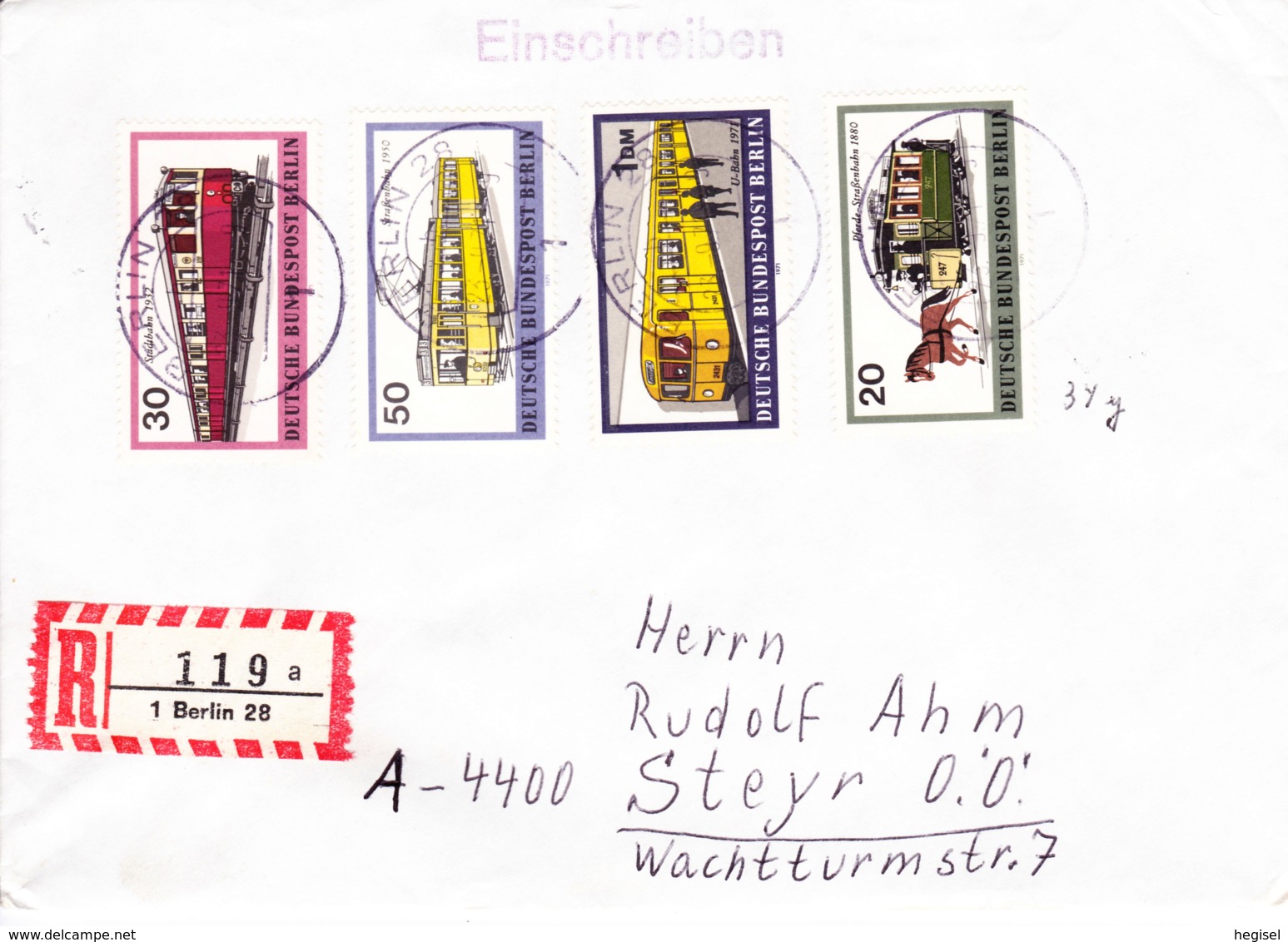 1971, Deutsche Bundespost Berlin, "Berliner Verkehrsmittel" (4 Werte), REC, Echt Gelaufen - Privatumschläge - Gebraucht