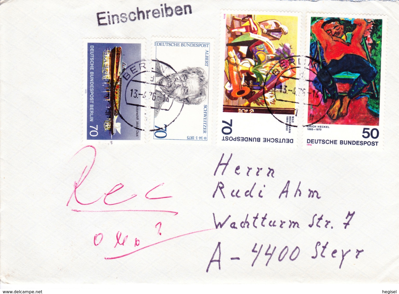 1974/75, "Berliner Personenschiffe" + "A. Schweitzer" + "M. Beckmann" + "E. Heckel", Echt Gelaufen - Sobres Privados - Usados