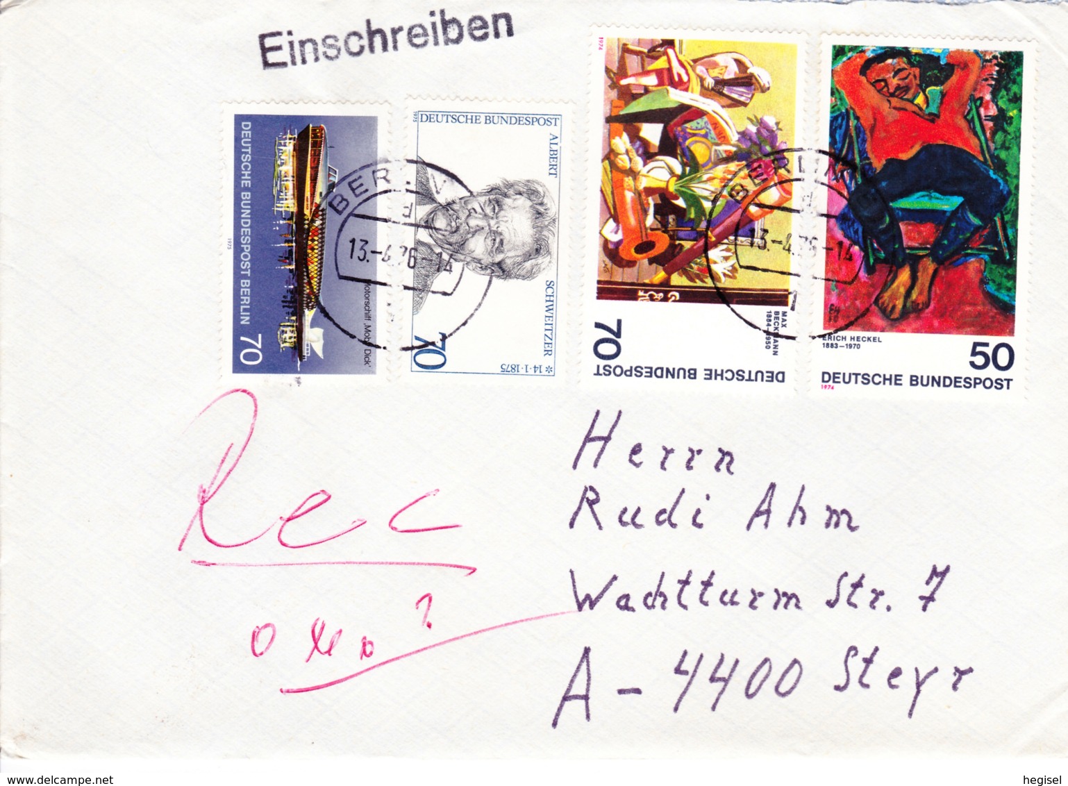 1974/75, "Berliner Personenschiffe" + "Albert Schweitzer" + "Deutsche Expressionisten", Echt Gelaufen - Sobres Privados - Usados