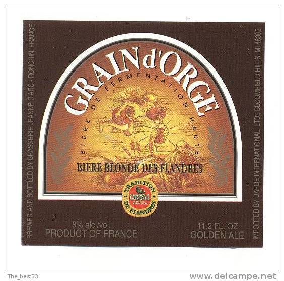 étiquettes De  Bière Blonde  -  Brasserie  Grain D'Orge à Ronchin  (59) - Bière