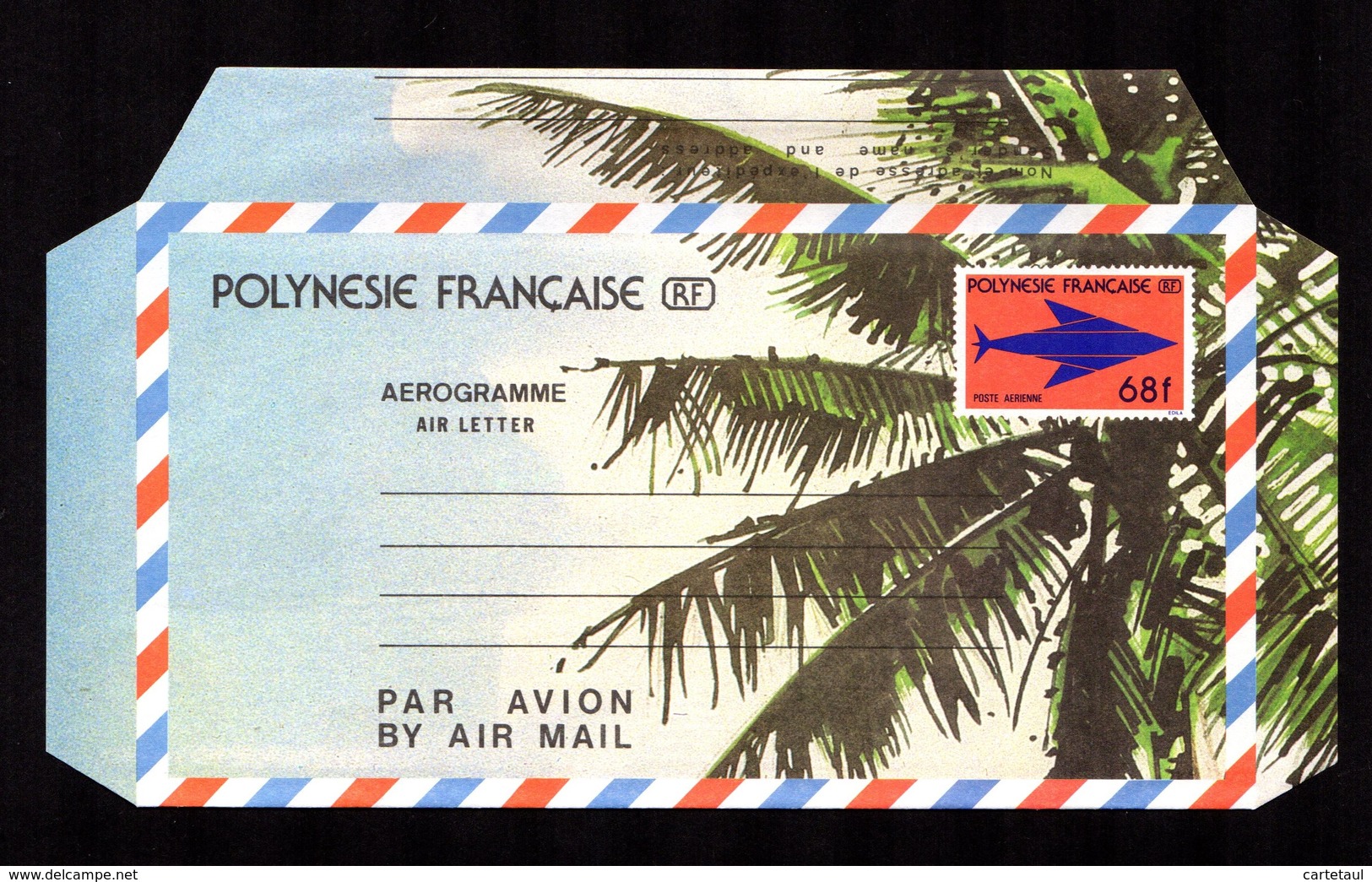 POLYNESIE FRANçAISE  Aérogramme AIR LETTER  68 F CFP  Gomme Bandes Collage Intacte  SUPERBE  2 Scan - Aérogrammes