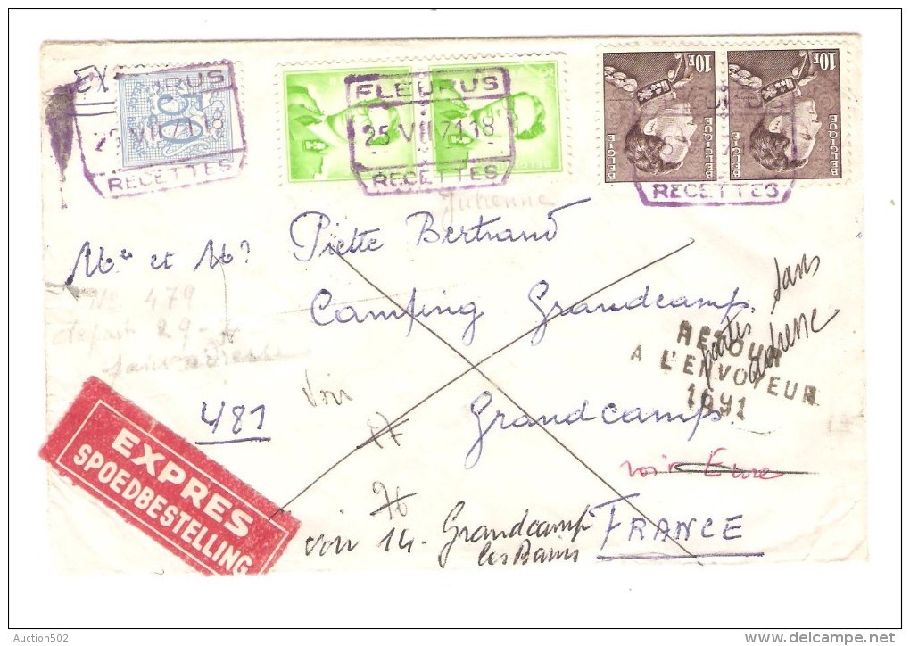 TP Poortman-Baudouin Lunettes+TP S/L.Expres C.Chemin De Fer Fleurus 25/7/71 V.Grandcamps C.arrivée&pneumatique PR2420 - Storia Postale