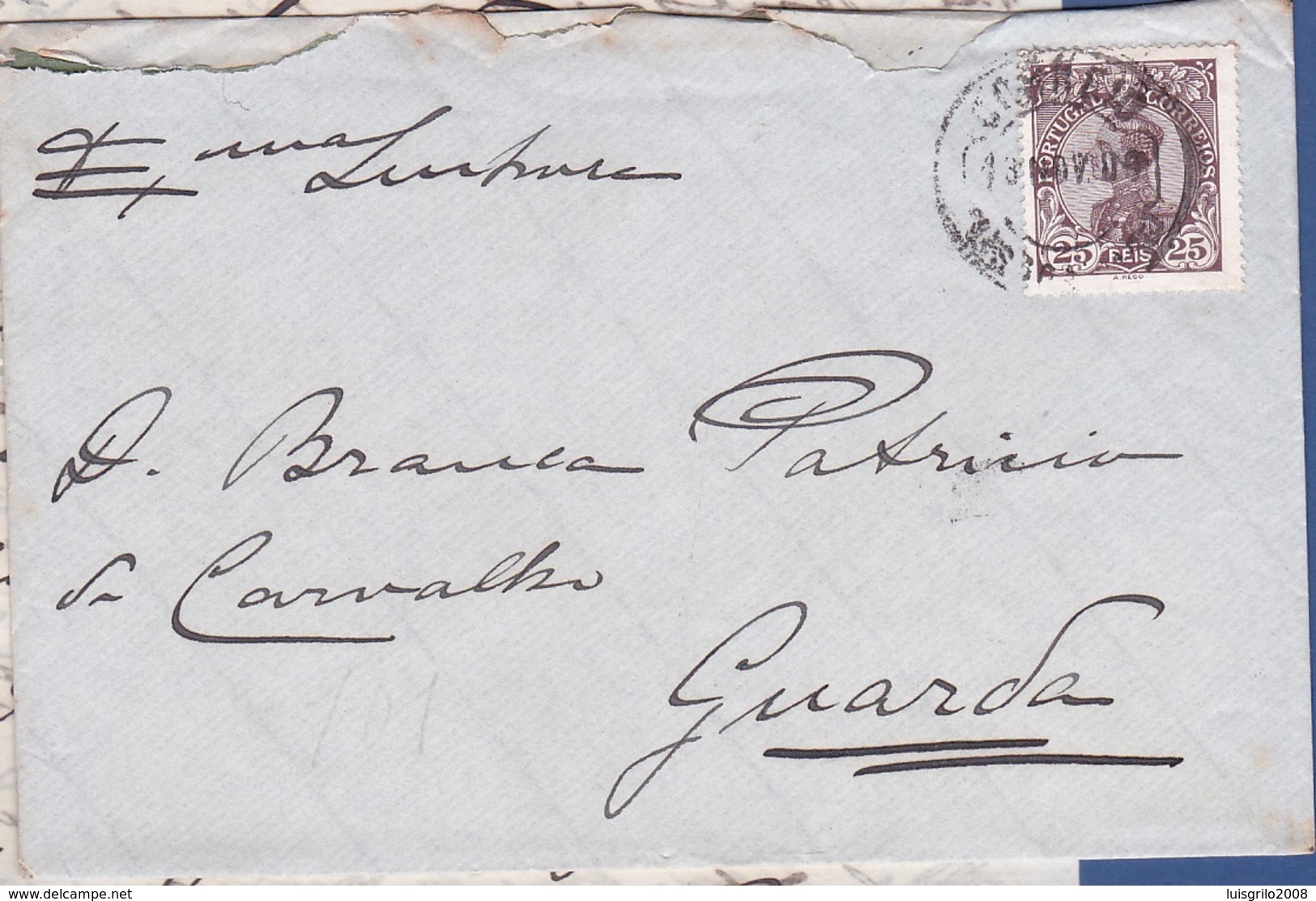 COVER + LETTER - Lisboa Central To Guarda / Cancel -  Nov. 1910 - Briefe U. Dokumente
