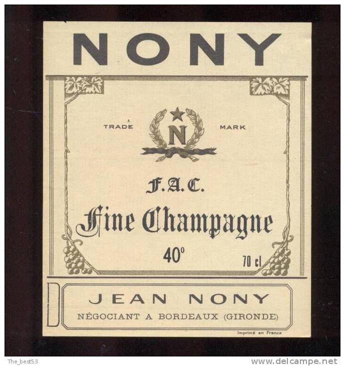 Etiquette De   Fine  Champagne  -  Nony - Autres & Non Classés