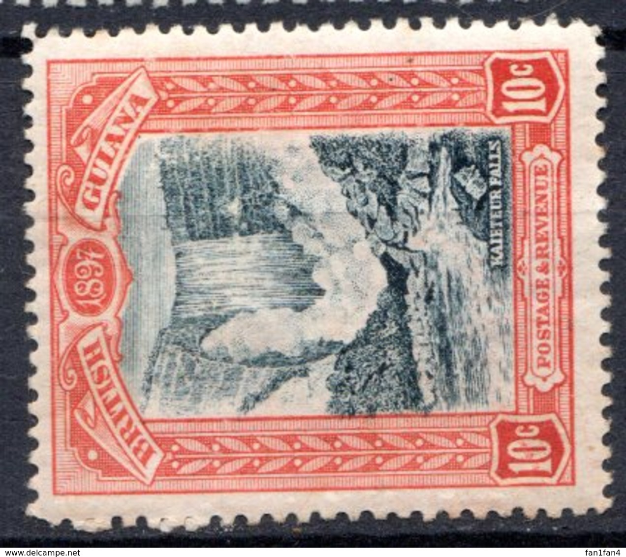 GUYANE BRITANNIQUE - 1898 - N° 91 - 10 C. Rouge Et Bleu-noir - (Chutes De Kaieteur) - Guyane Britannique (...-1966)