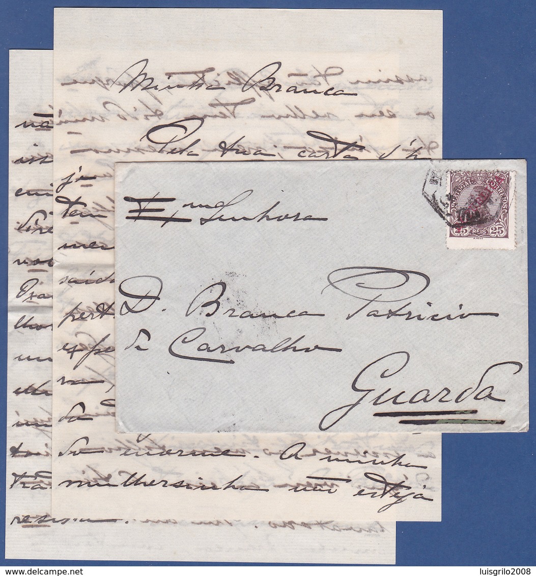 COVER + LETTER - Lisboa Central To Guarda / Cancel - Fev. 1912 - Covers & Documents