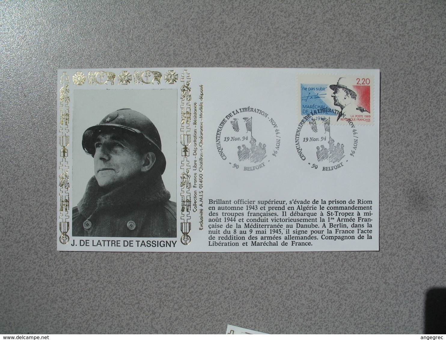 Enveloppe   1994  J. De Lattre De Tassigny  Cinquantenaire De La Libération   Cachet  Belfort - 1961-....