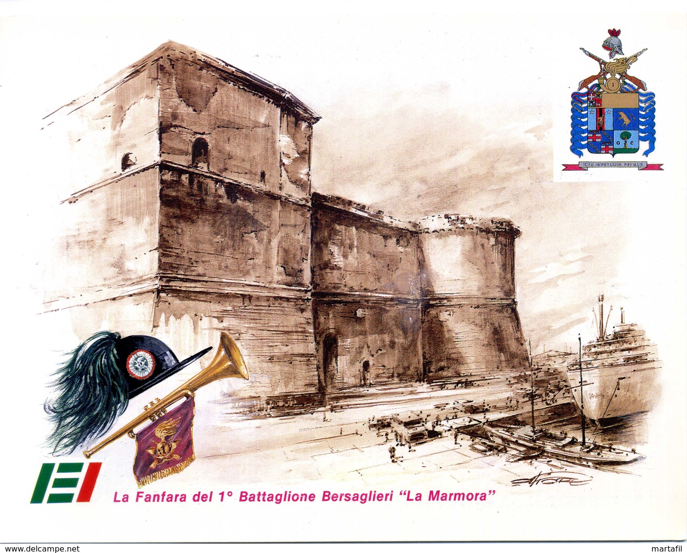 Cartolina 1° BATTAGLIONE BERSAGLIERI "La Marmora" / CIVITAVECCHIA - Reggimenti