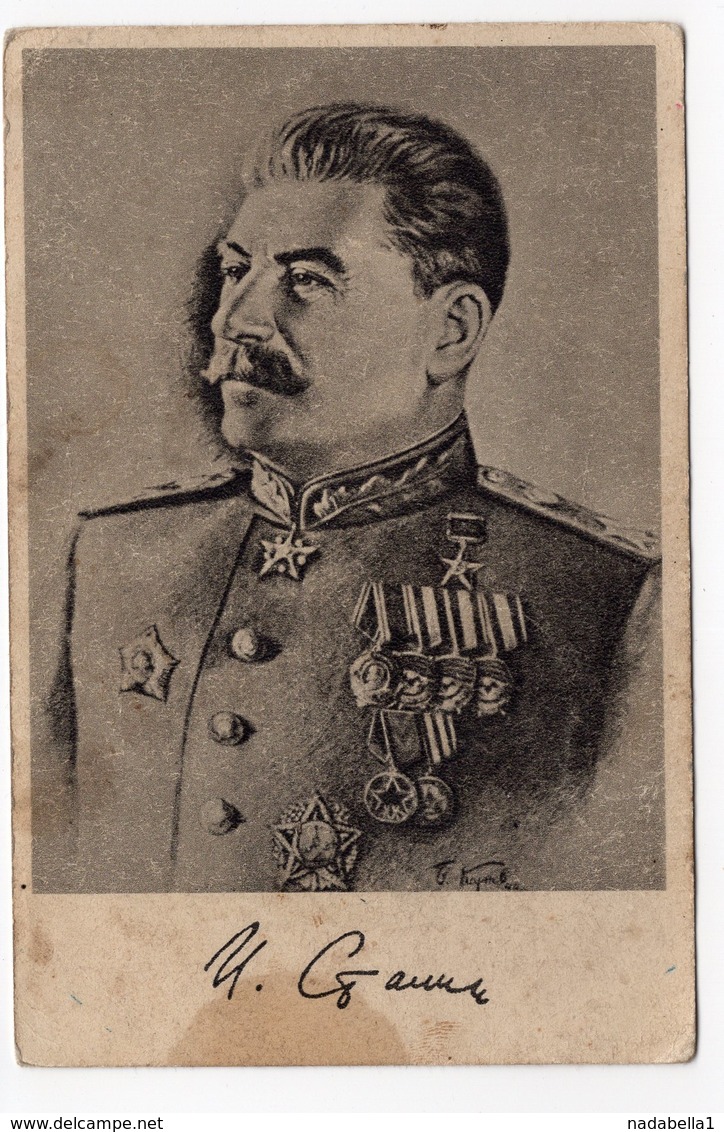 RUSSIA, J. V. STALIN,  ILLUSTRATED POSTCARD, NOT USED, ISSUED IN SERBIA SOCIETY - Politicians & Soldiers