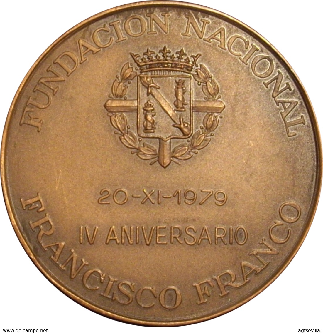 ESPAÑA. FRANCISCO FRANCO. MEDALLA IV ANIVERSARIO. 1.979. BRONCE. ESPAGNE. SPAIN MEDAL - Royaux/De Noblesse