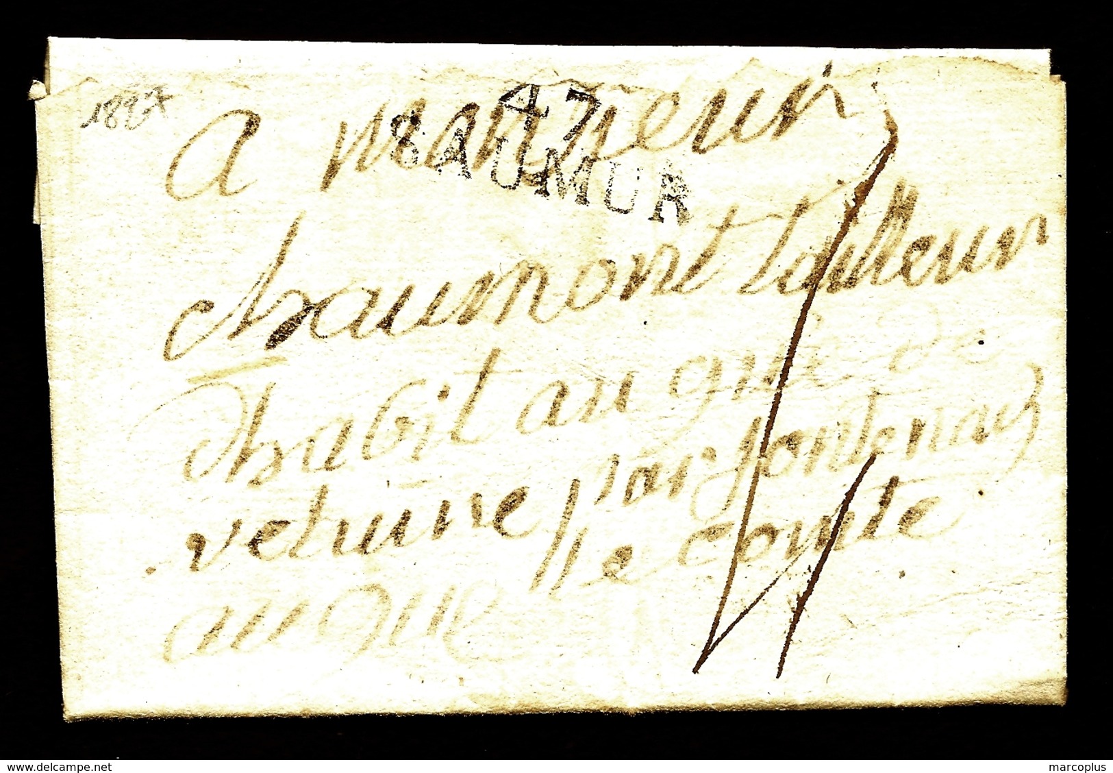 CP 8- LETTRE AVEC CURSIVE DE 47 SAUMUR BIEN FRAPPÉE POUR LE GUÉ DE VÉLUIRE- PAR FONTENAY LE COMTE- 1827  - 2 SCANS - 1801-1848: Précurseurs XIX