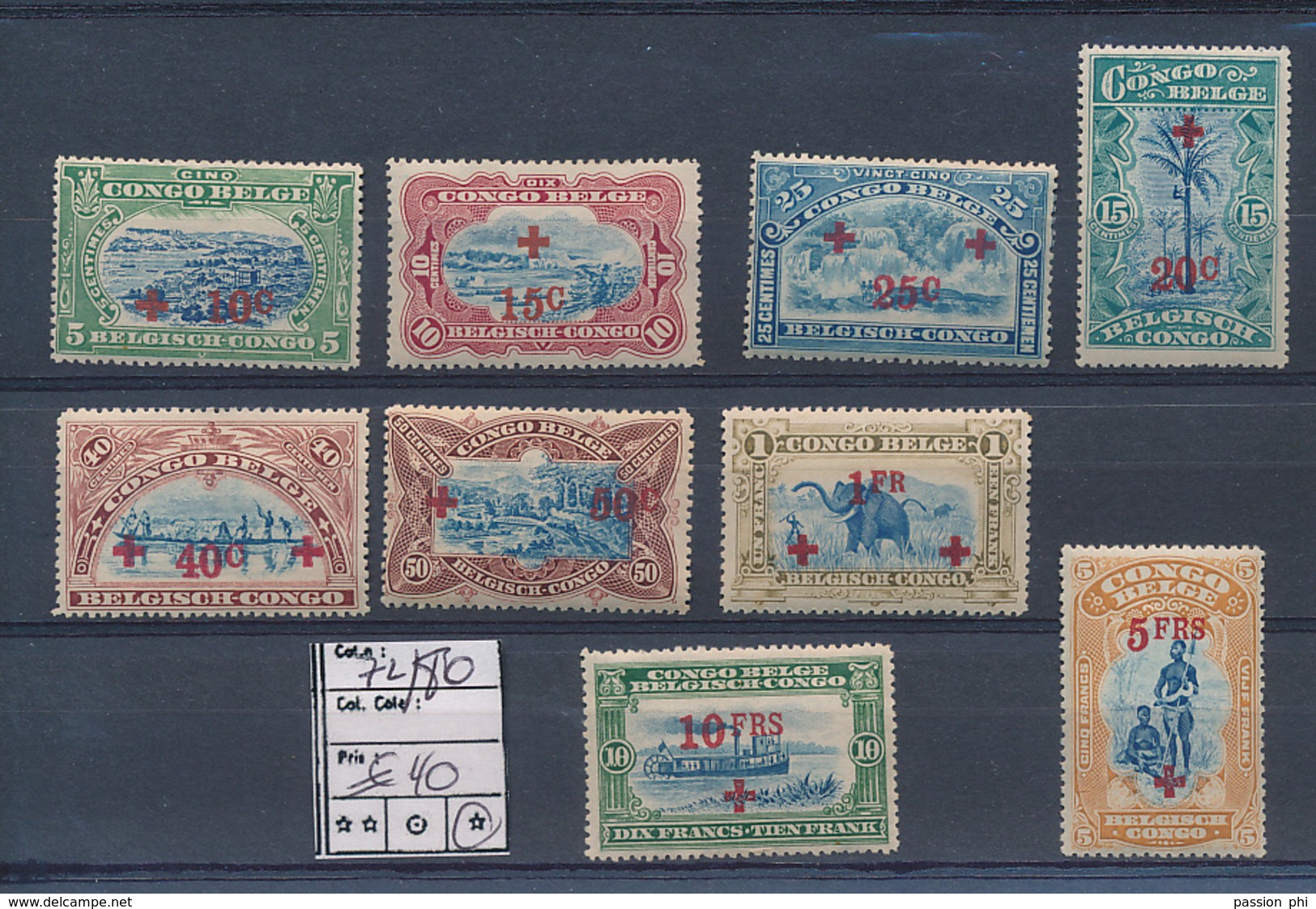 BELGIAN CONGO 1918 ISSUE RED CROSS COMPLETE SET COB 72/80 LH - Neufs
