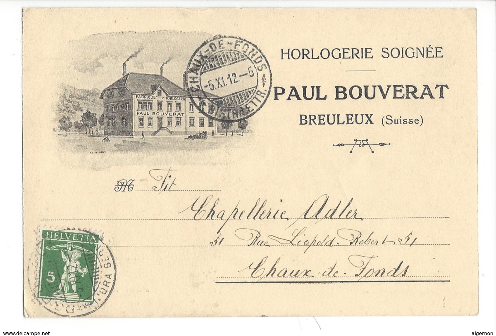 22010 - Les Breuleux Paul Bouverat Horlogerie Pour La Chaux De Fonds 1912 - La Chaux-de-Fonds