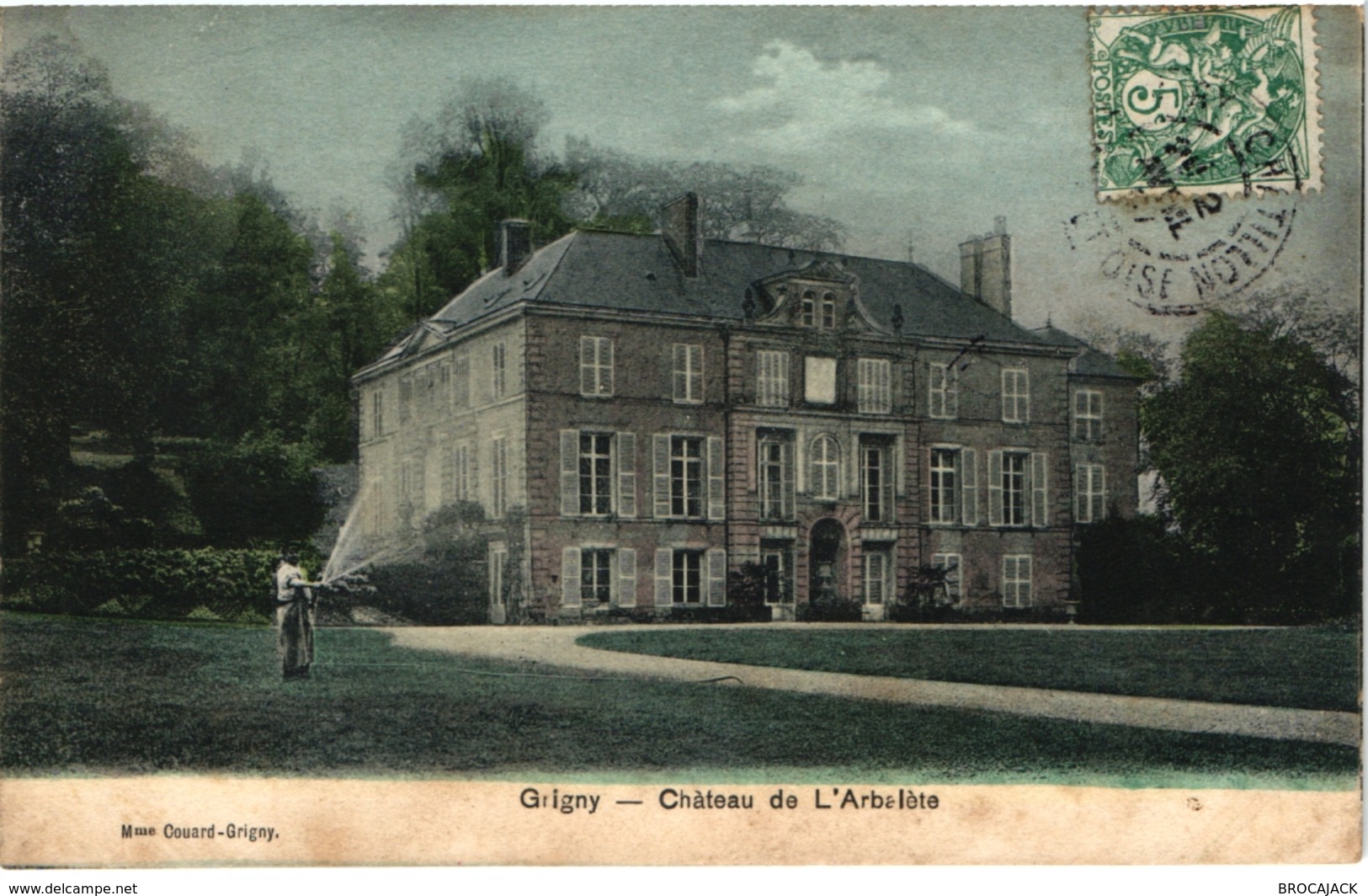 CPA COULEURS DOUCES 91 GRIGNY - CHATEAU DE L ARBELETE - JARDINIER EN TRAIN D ARROSER LE JARDIN - Grigny