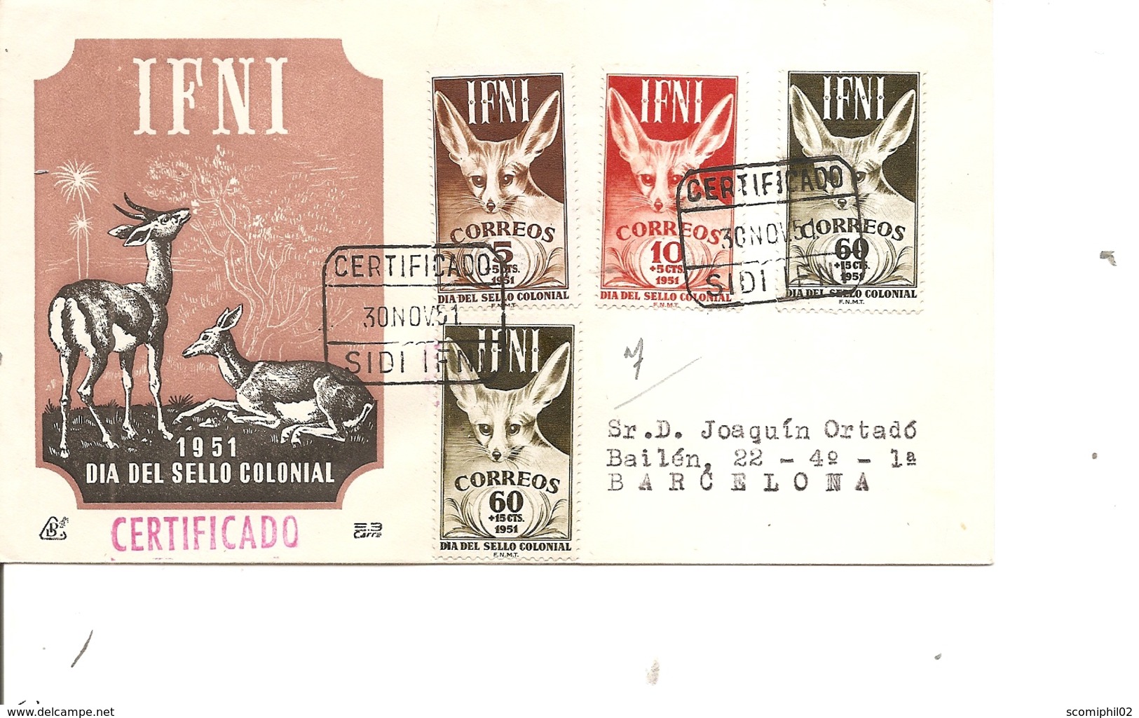 Ifni ( FDc De 1951 Voyagé Vers Barcelone à Voir) - Ifni