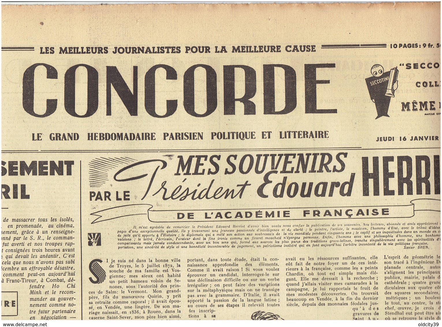 N°78 CONCORDE  Du 16 Janvier 1947  HERRIOT - Autres & Non Classés