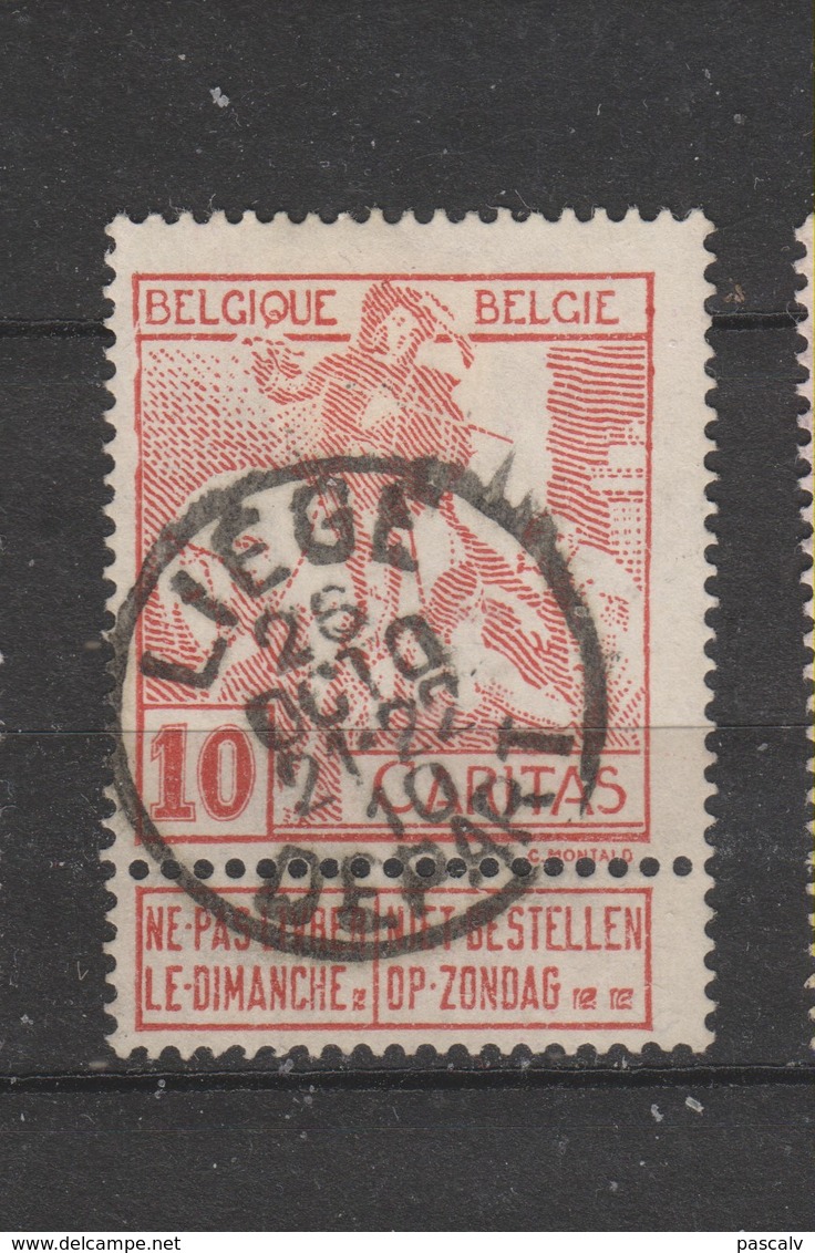 COB 87 Oblitération Centrale LIEGE Depart - 1910-1911 Caritas