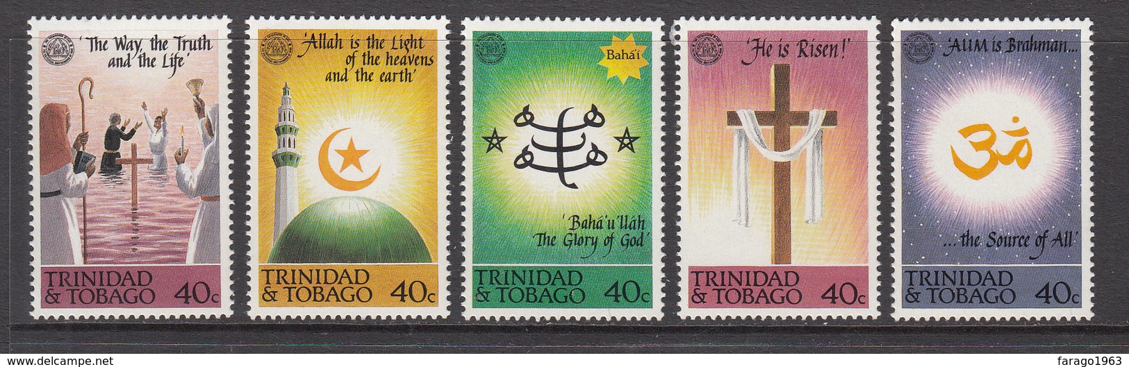 1992 Trinidad & Tobago Religions Islam Hindu Christianity  Complete Set Of 5 MNH - Trinidad & Tobago (1962-...)
