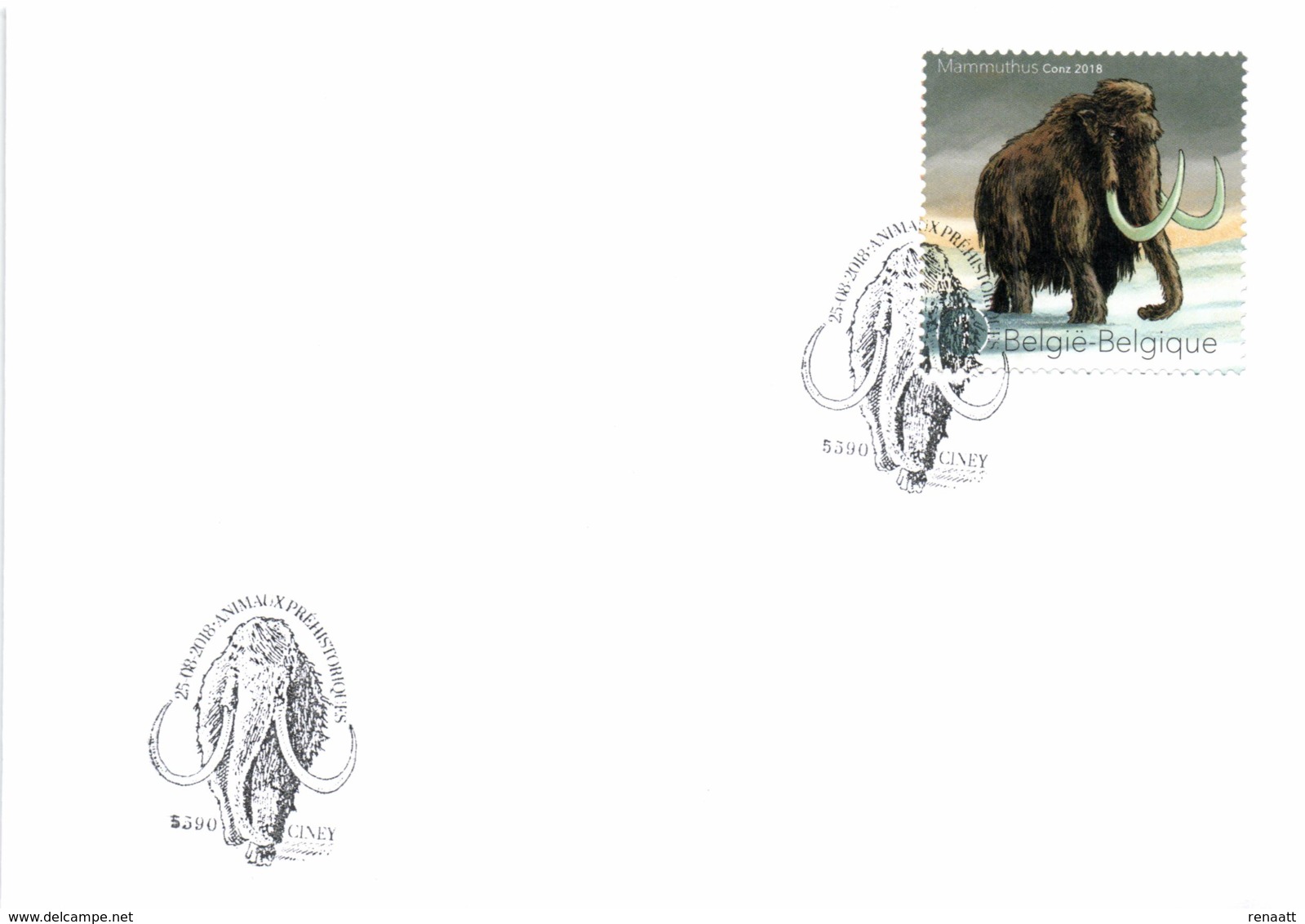 Belgium 2018 Mi. 4853 FDC, Prehistoric Animals, Mammoth, Extinct Genus Mammuthus, Mammouth Laineux Mammut Mammoet - Preistorici