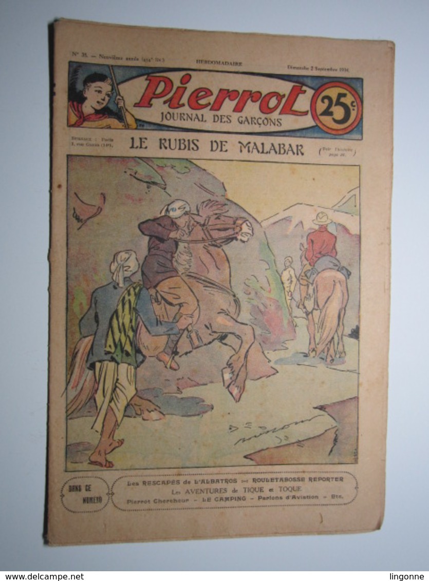 02 Septembre 1934 PIERROT JOURNAL DES GARÇONS 25Cts - Pierrot