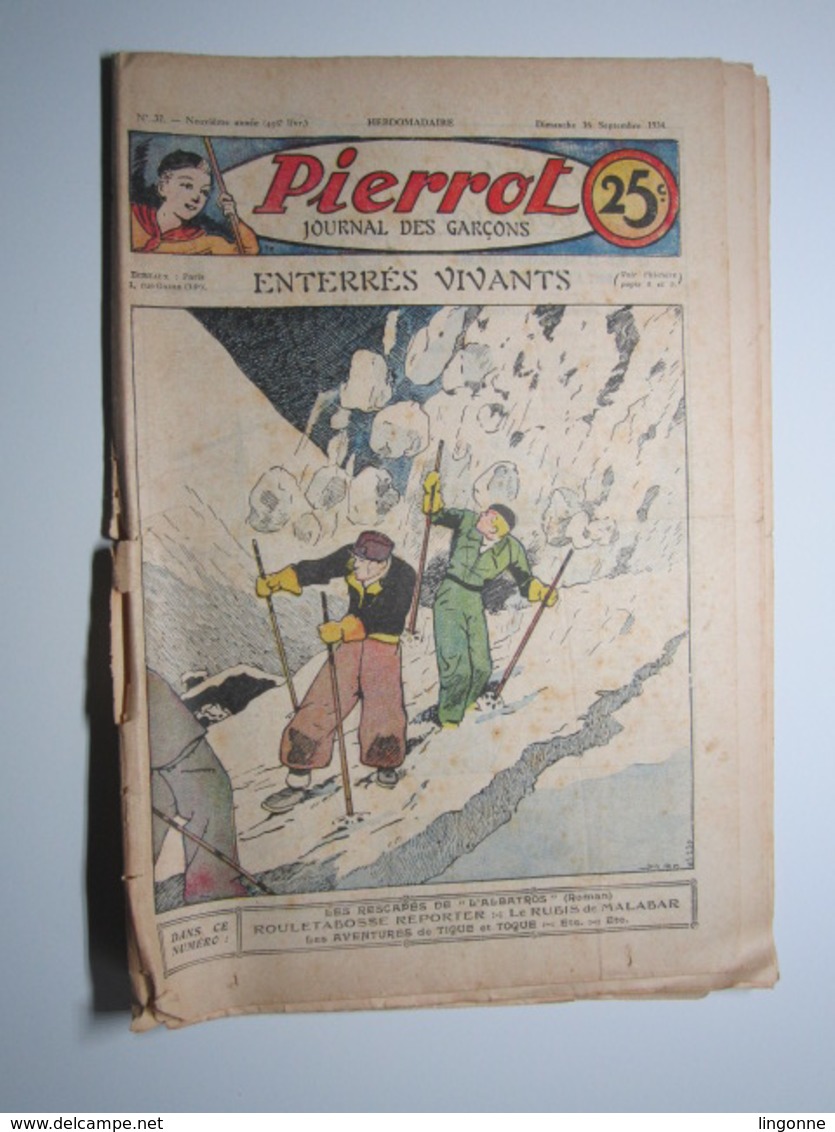 16 Septembre 1934 PIERROT JOURNAL DES GARÇONS 25Cts - Pierrot