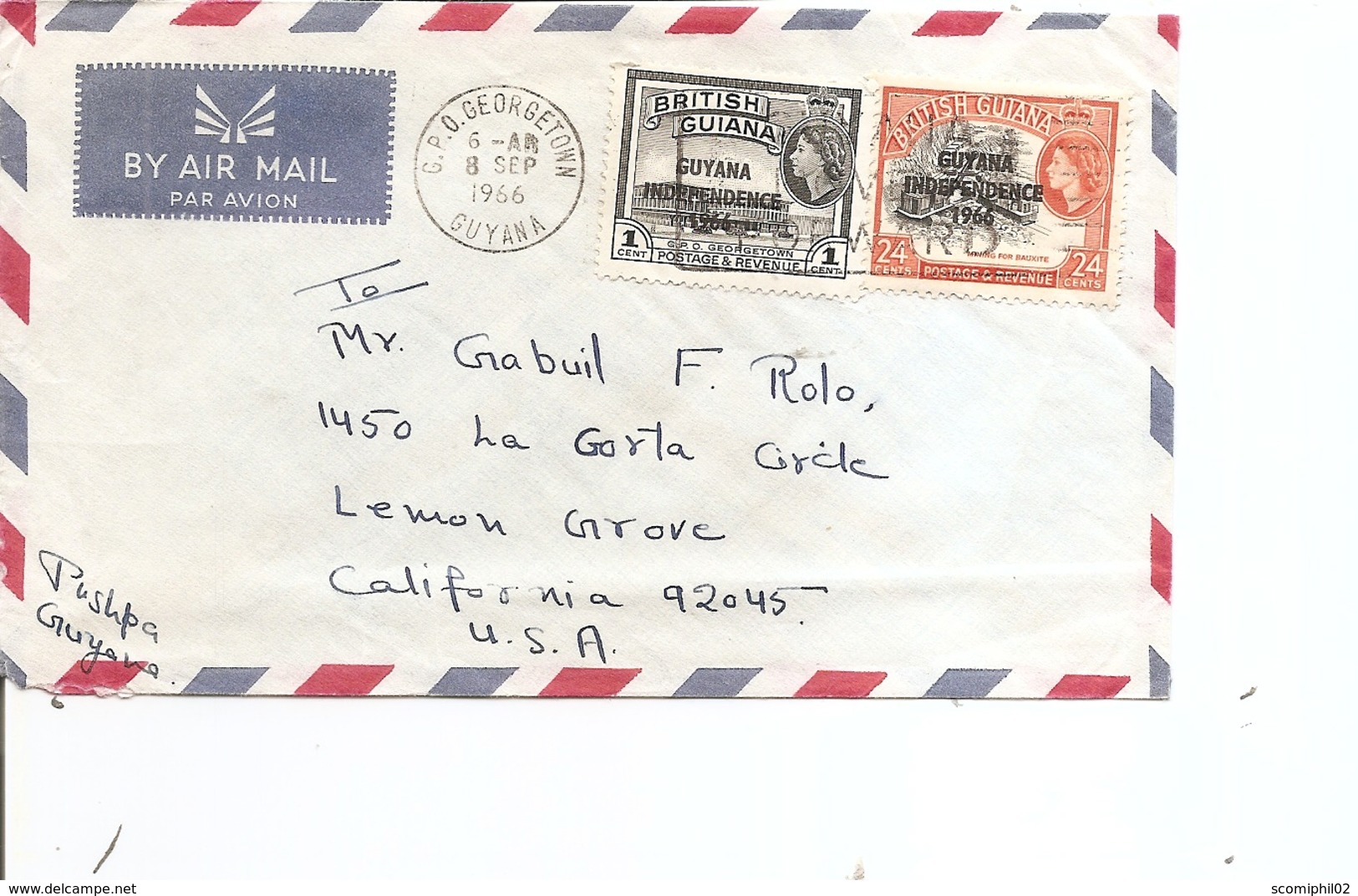 Guyane Britannique ( Lettre Par Avion De 1966 De Georgetown Vers Les USA à Voir) - Britisch-Guayana (...-1966)