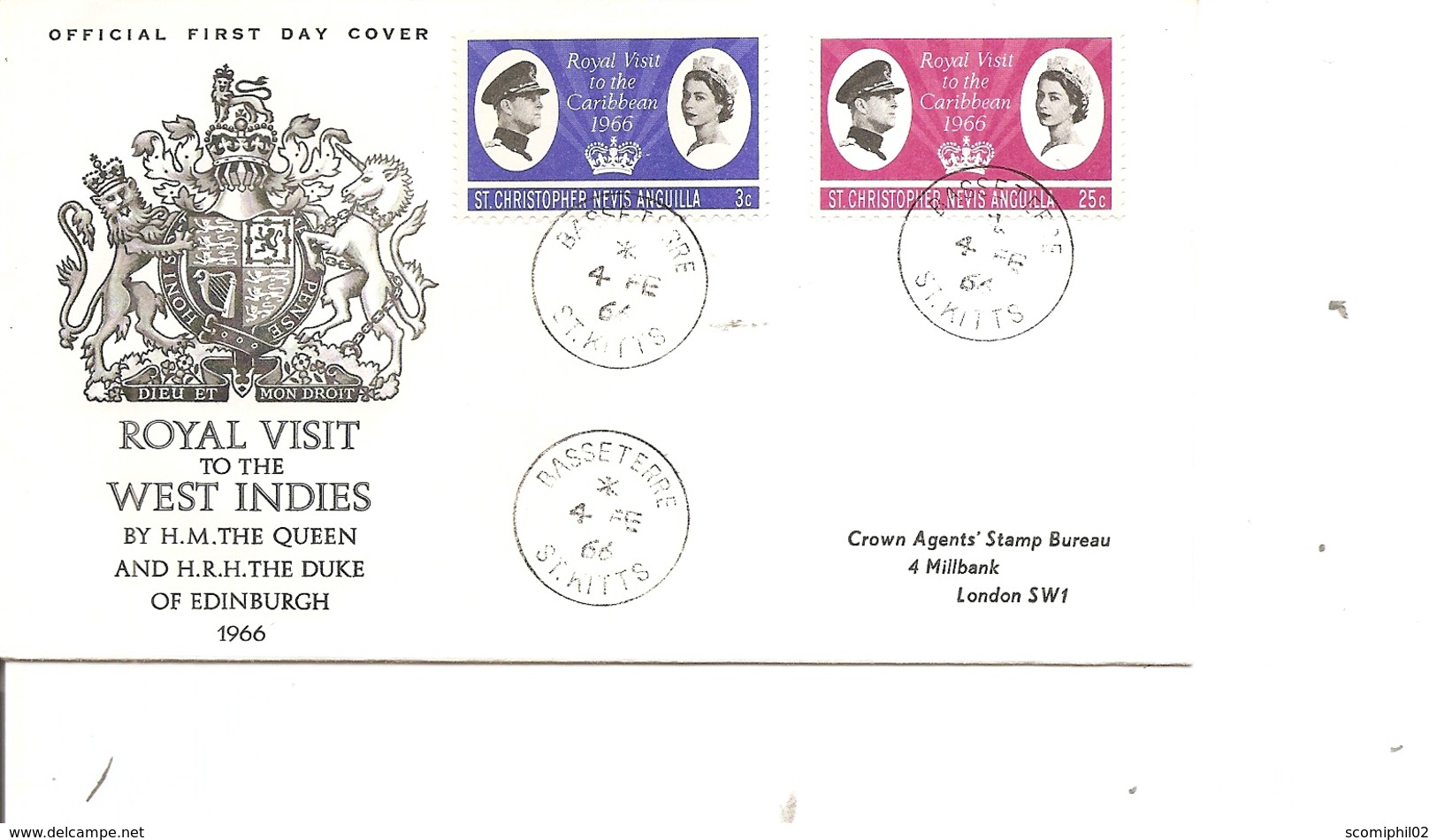 Saint=Christophe = Visite Royale Aux Caraibes ( FDC De 1966 à Voir) - St.Kitts Y Nevis ( 1983-...)