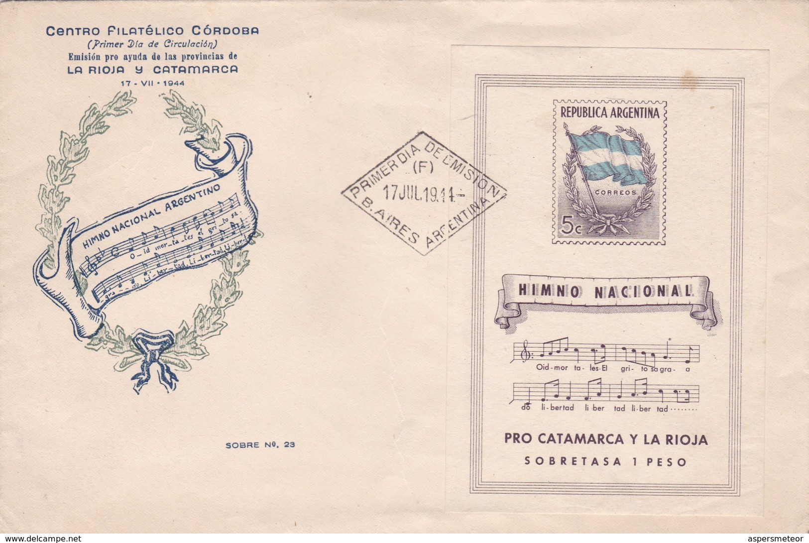 HIMNO NACIONAL ARGENTINO FDC ENTIER STATIONERY BUENOS AIRES 1914 - BLEUP - Musica