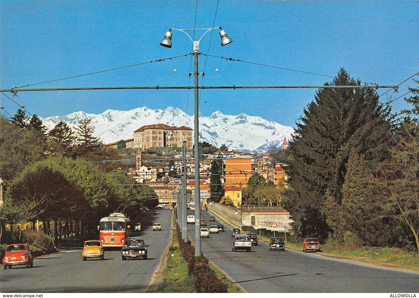 3497 " RIVOLI-CORSO TORINO E IL CASTELLO "FILOBUS-FIAT 500,MINI MINOR E ALTRI - CART. POST. ORIG. NON SPED. - Rivoli