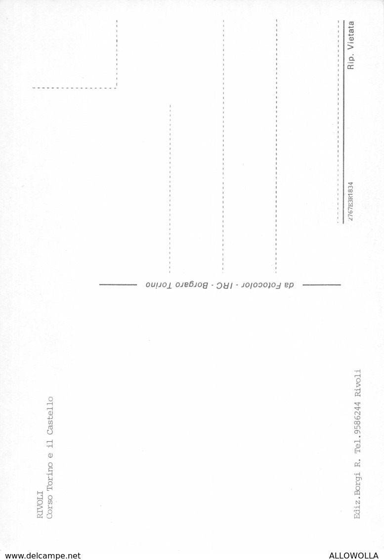 3497 " RIVOLI-CORSO TORINO E IL CASTELLO "FILOBUS-FIAT 500,MINI MINOR E ALTRI - CART. POST. ORIG. NON SPED. - Rivoli
