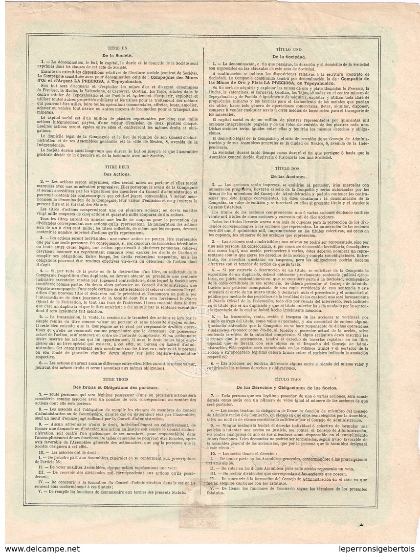 Titre Ancien - Compañia De Las Minas De Oro Y Plata - La Preciosa - Titre De 1909 - Mines