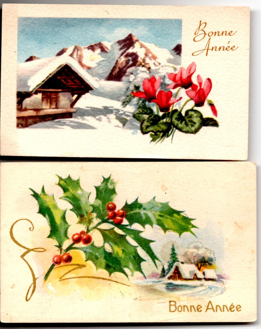 2 Minis Cartes De Voeux Anciennes Environ 10,5 Cm X 6,5 Cm Très Bon E Tat - Autres & Non Classés