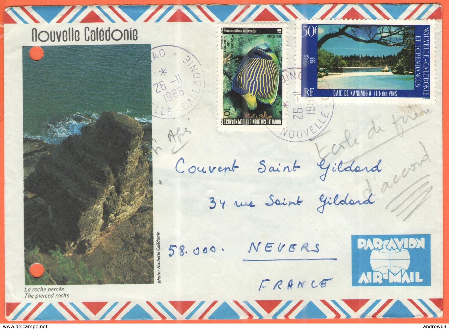 NUOVA CALEDONIA - NOUVELLE CALEDONIE - 1986 - 10F Aquarium De Nouméa + 50F Baie De Kanumera - Enveloppe Illustrée - Par - Cartas & Documentos