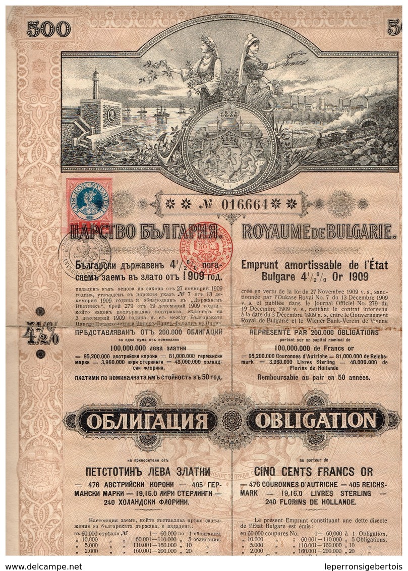 Titre Ancien - Royaume De Bulgarie - Emprunt Amortissable De L'Etat 4 1/2% Or -1909 - Railway & Tramway