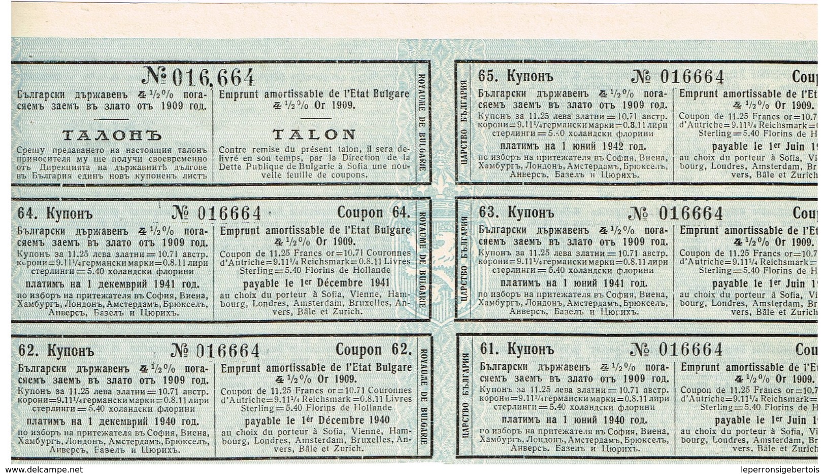 Titre Ancien - Royaume De Bulgarie - Emprunt Amortissable De L'Etat 4 1/2% Or -1909 - Chemin De Fer & Tramway