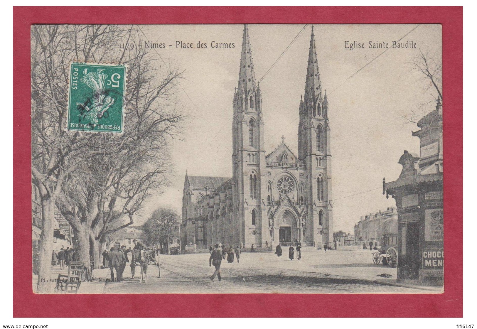 FRANCE -- GARD -- NIMES-- PLACE DES CARMES -- EGLISE STE BAUDILE-- CP 1909-- - Nîmes