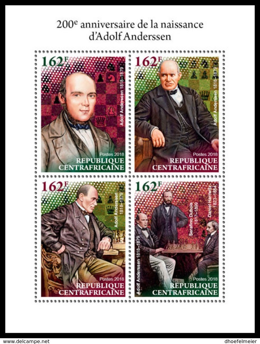 CENTRAL AFRICA 2018 **MNH SMALL Adolf Anderssen Chess Schach Echecs M/S - OFFICIAL ISSUE - DH1845 - Echecs