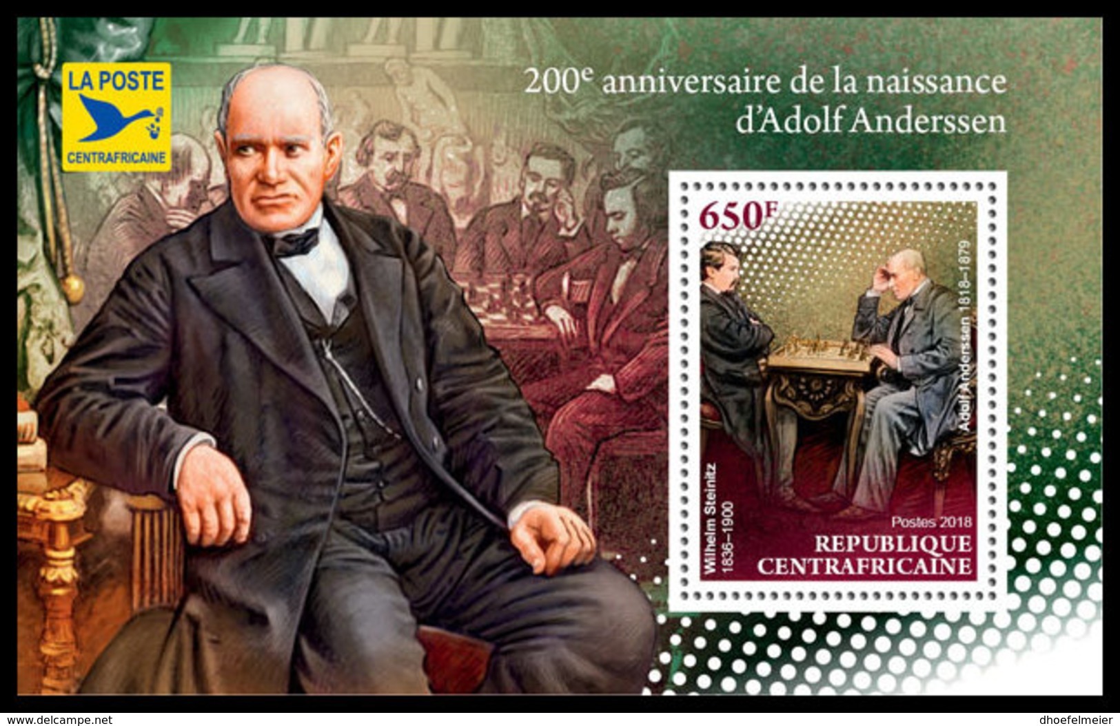 CENTRAL AFRICA 2018 **MNH SMALL Adolf Anderssen Chess Schach Echecs S/S - OFFICIAL ISSUE - DH1845 - Echecs