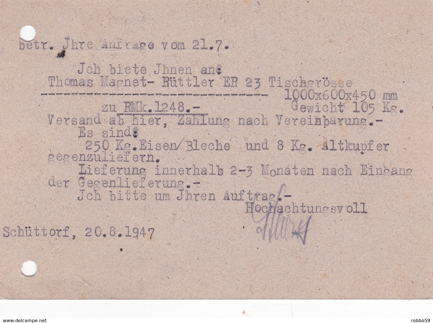 Germany 1947 G.Selhorst Schuttorf To Rheine Westfalien Postcard - Other & Unclassified