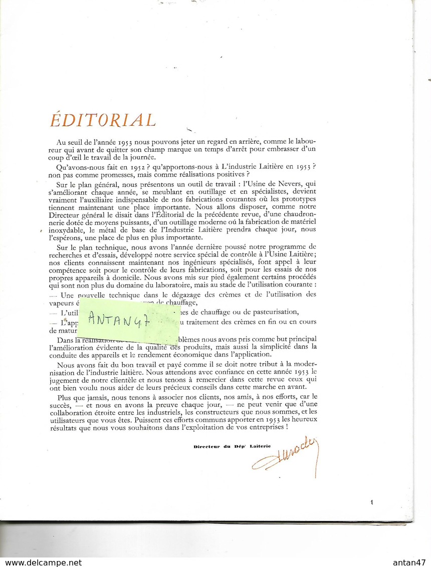 Revue 1953 ALFA-LAVAL Des Laiteries / 26 Pages / 55 GENOT à ETAIN /08 LOEVENBRUCK à MARGUT / 54 CAILLET à VILLERUPT - 1900 – 1949