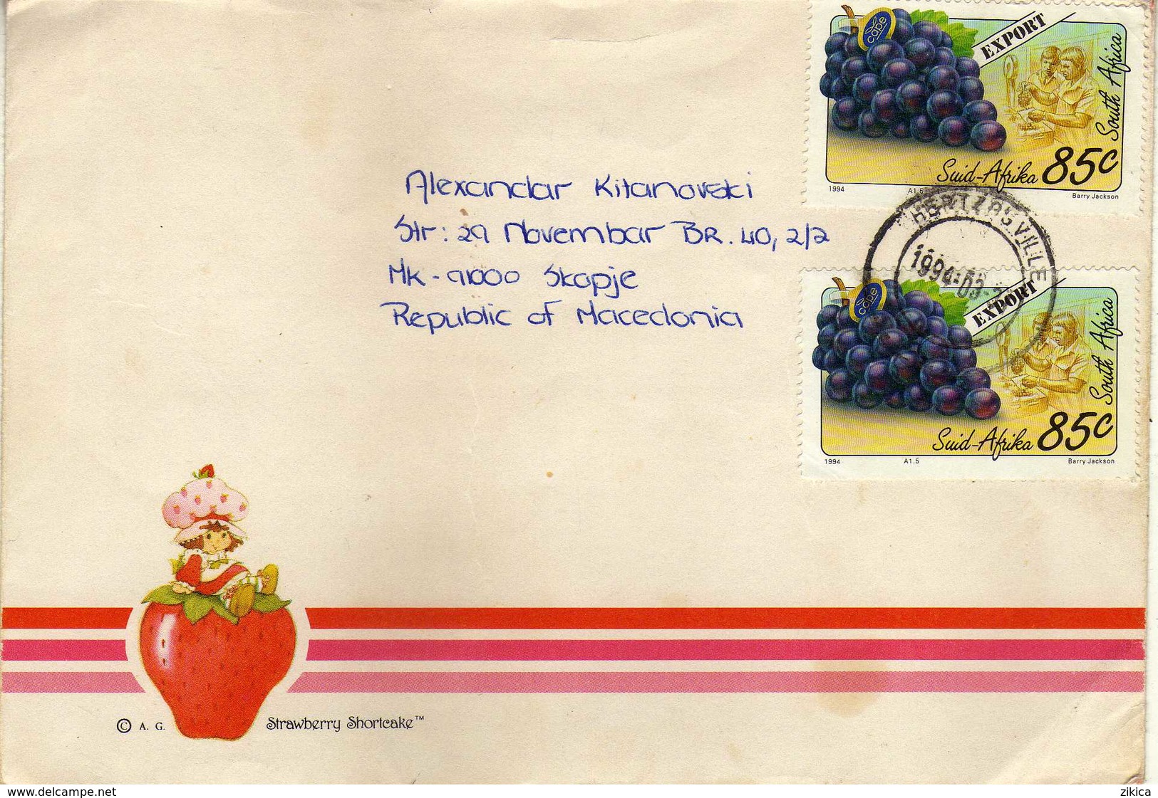 South Africa Letter Via Macedonia 1994 Export Fruits.Flora/Fruits/Grapes - Briefe U. Dokumente