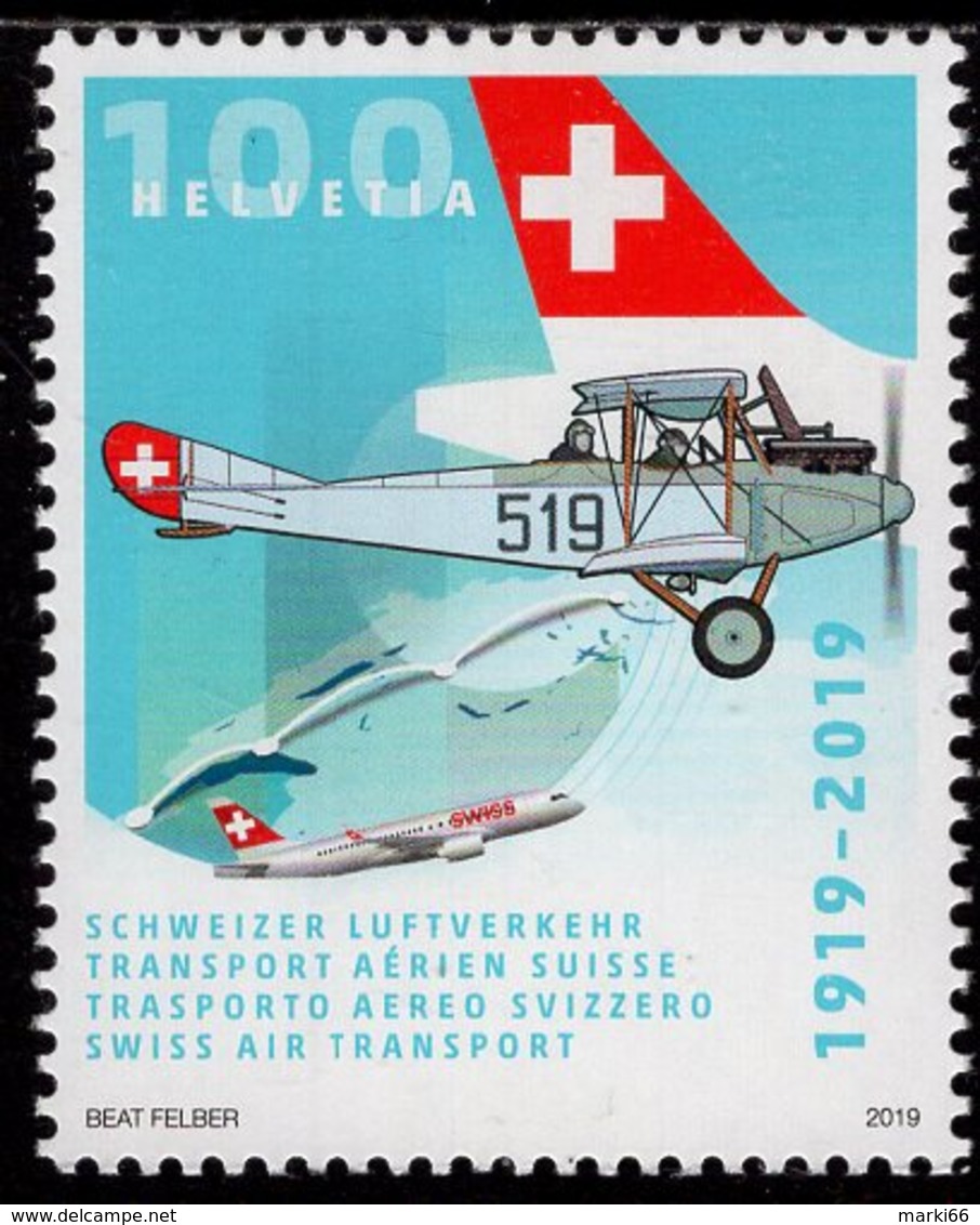 Switzerland - 2019 - 100 Years Of Swiss Air Transport - Mint Stamp - Ongebruikt