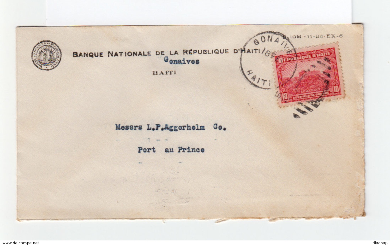 Sur Env. Banque Nationale Timbre Haïti Obl. CAD Gonaïves 1936. CAD Destination Port Au Prince Et Slogan Café. (2230x) - Haïti