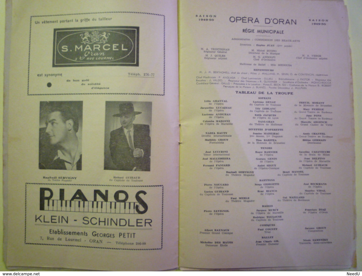 GP 2019 - 1099  OPERA Municipal D'ORAN  :  Programme Officiel  SAISON  1949 - 50  XXX - Programs